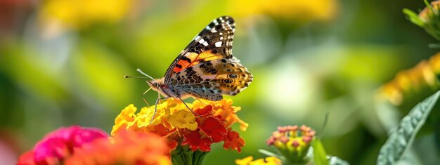 Farfalle con motivi intricati su fiori vivaci sfondo naturale