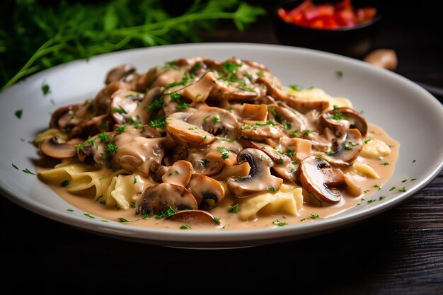 Farfalle con salsa di funghi e rose Ricetta italiana Cibo e cucina italiana