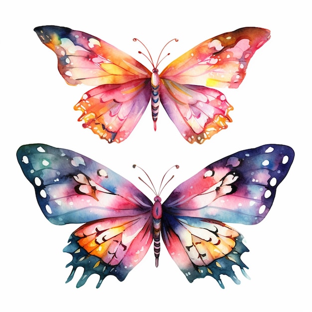 farfalle dipinte ad acquerello su sfondo bianco ai generativo
