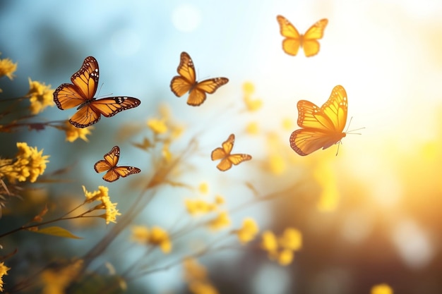 Farfalle gialle che svolazzano in giardino IA generativa