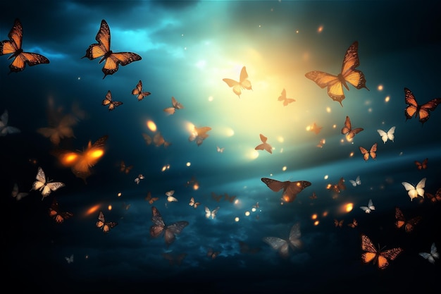Farfalle magiche nella luce blu
