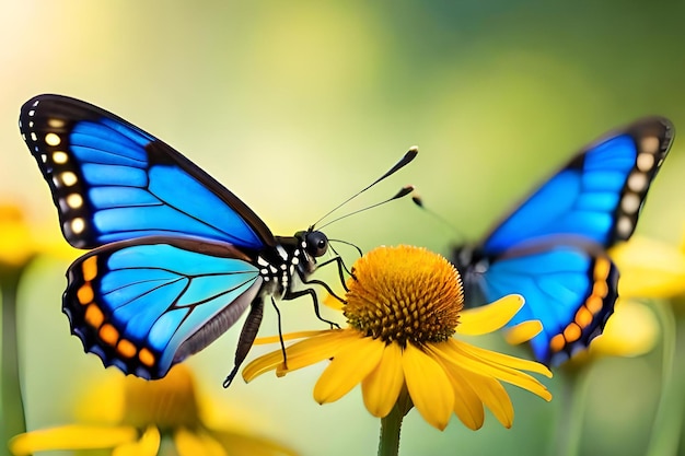 Farfalle morpho blu su un fiore