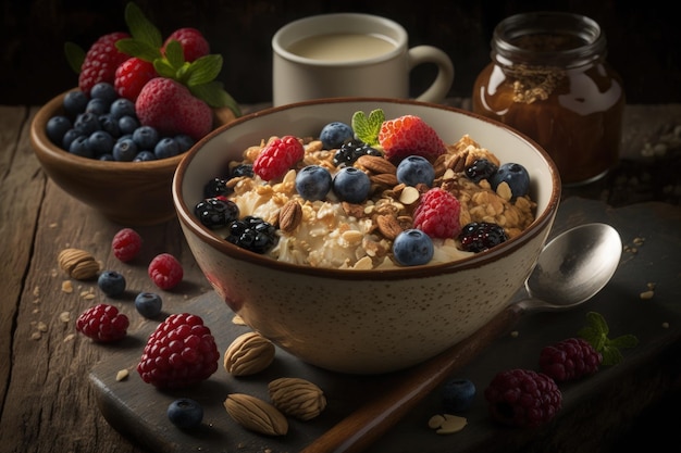 Farina d'avena con frutti di bosco e noci