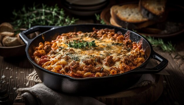 Farina rustica di carne cotta su ghisa generata da AI