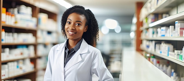 Farmacista donna afroamericana in farmacia