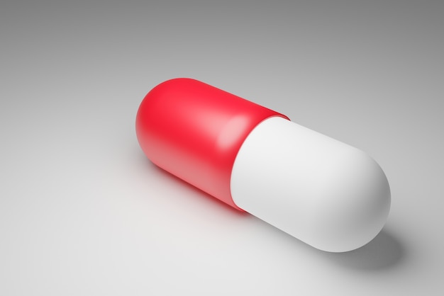 Farmaco rosso e bianco della capsula, rendering dell'illustrazione 3d