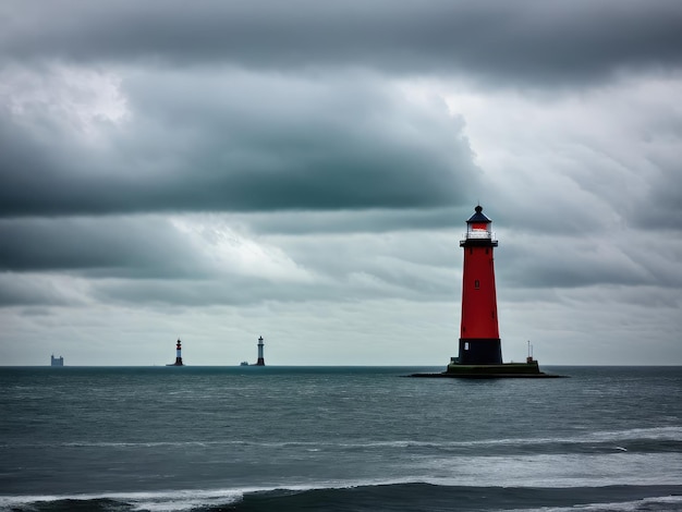 Faro alto al mare del Nord sotto un cielo nuvoloso