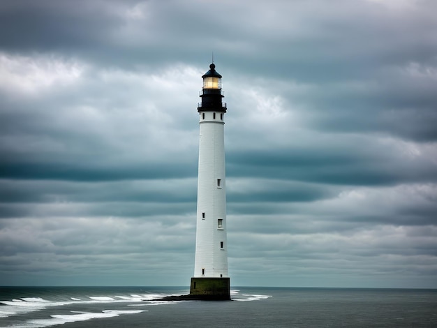 Faro alto al mare del Nord sotto un cielo nuvoloso