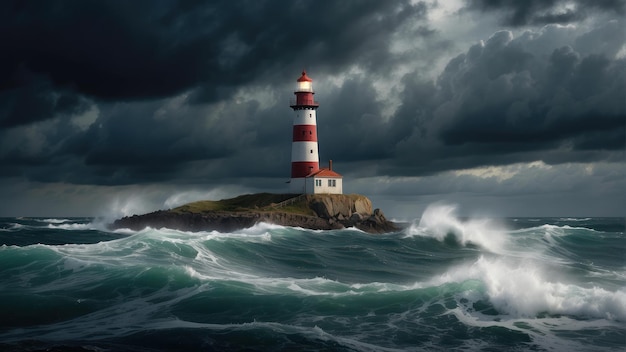 Faro che sfida le onde tempestose del mare