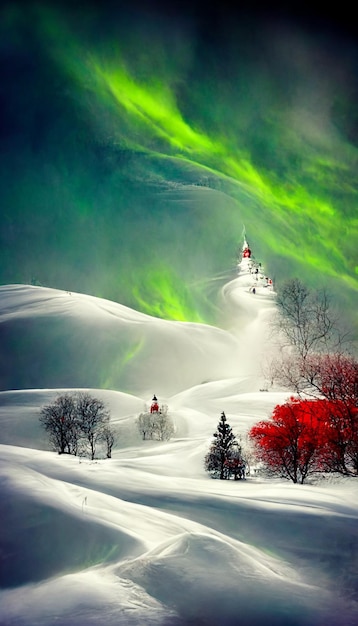 Faro che si siede in cima ad una collina innevata ai generativa