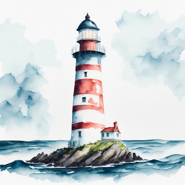 faro in mare illustrazione ad acquerello