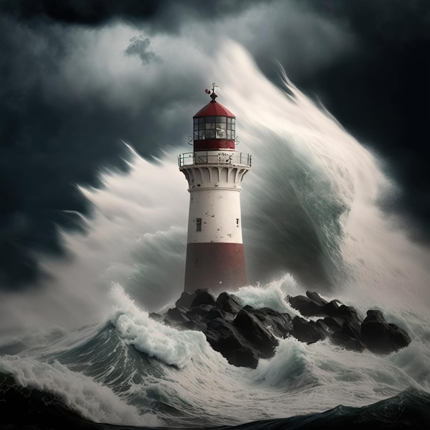 faro nel mare in tempesta AI generativo