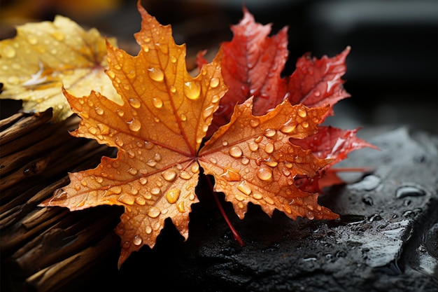 Fascino autunnale rustico con foglie colorate