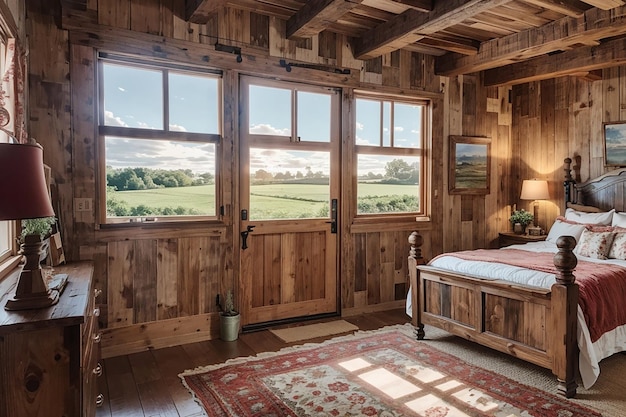 Fascino della camera da letto della fattoria di eleganza rustica