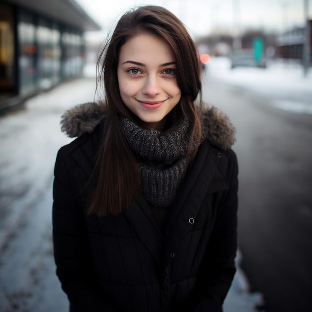 Fascino invernale Adolescente bruna sorridente di origine finlandese