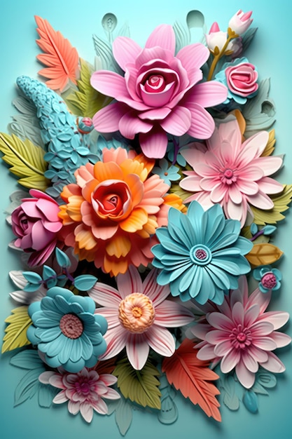 Fascino vintage 3D in stile bouquet di fiori