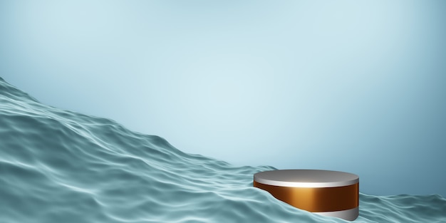 Fase del podio del prodotto della fase blu sull'illustrazione 3d dell'acqua