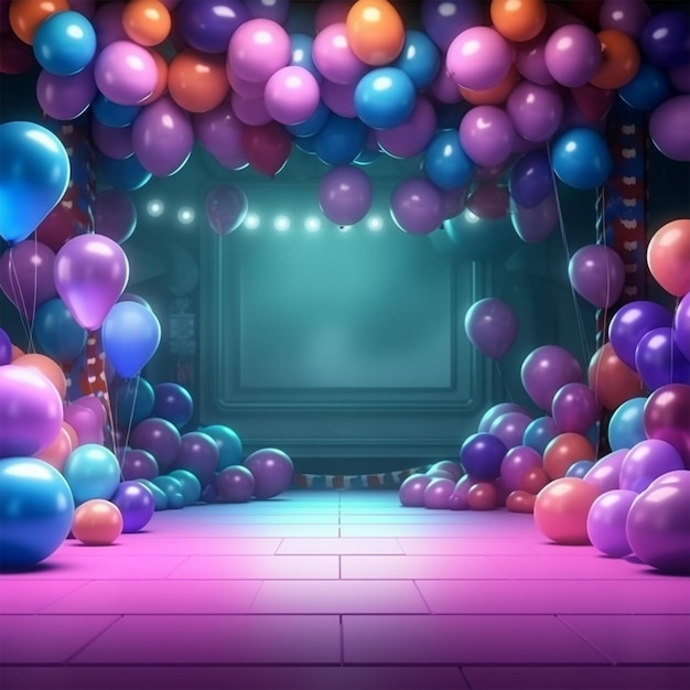 Fase di festa di compleanno con disposizione di palloncini colorati