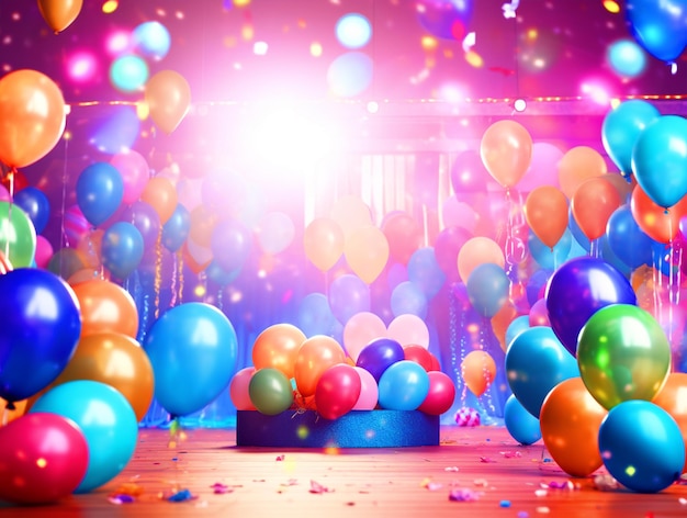 Fase di festa di compleanno con disposizione di palloncini colorati