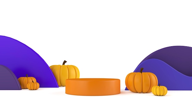 Fase di prodotto minima di Halloween per prodotti con rendering d di zucche arancioni