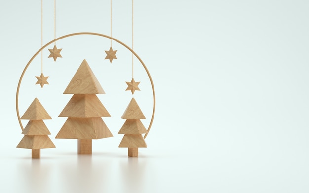 Fase o podio del prodotto degli alberi di legno per natale con fondo bianco. illustrazione 3D