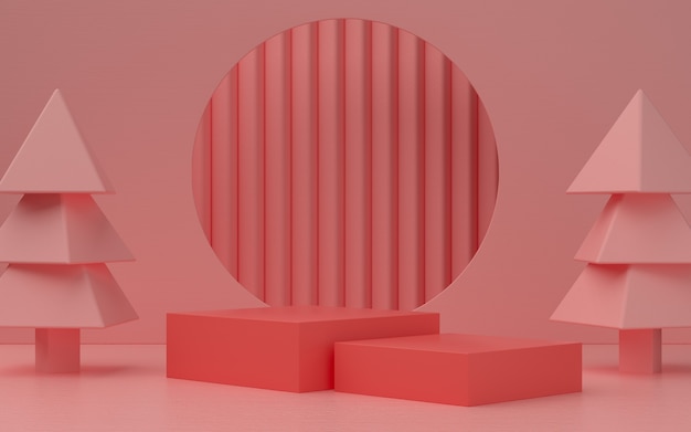 Fase rosa vuota del prodotto di tema di natale con la decorazione. illustrazione 3d minimalista