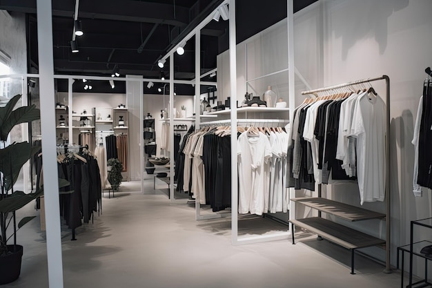 Fast fashion store con scaffali di abbigliamento e accessori che cambiano stagionalmente