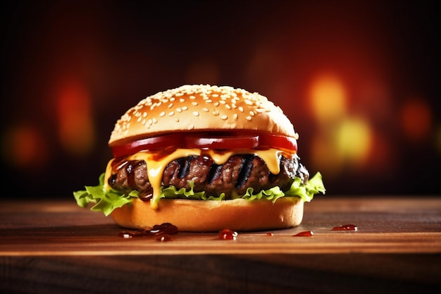 Fast food sandwich di carne hamburger di manzo grasso spuntino veloce hamburger cibo AI generativa