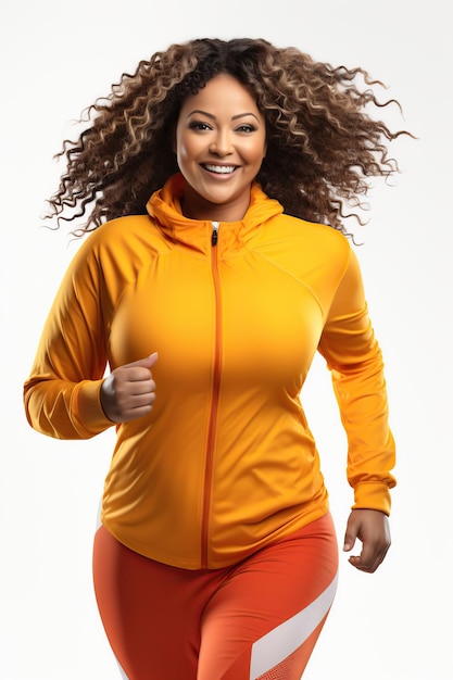 Fat plusize afro donna indossa abbigliamento sportivo colorato su sfondo bianco o trasparente