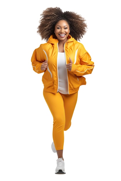 Fat plusize afro donna indossa abbigliamento sportivo colorato su sfondo bianco o trasparente