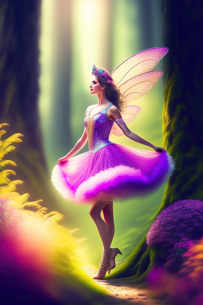 Fata danzante in una foresta magica incantata Opere d'arte digitale