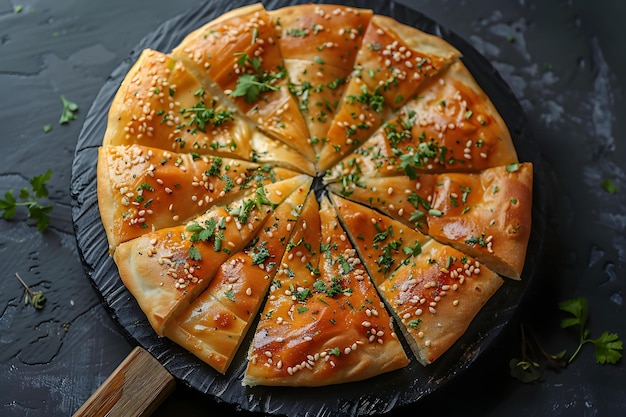 Fatayer su uno sfondo nero vista superiore concetto di cucina libanese Fatayer cucina libanesi vista superiore sfondo nero fotografia alimentare