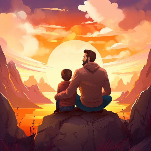 Fathers day Illustration background momenti di legame tra papà e suo figlio