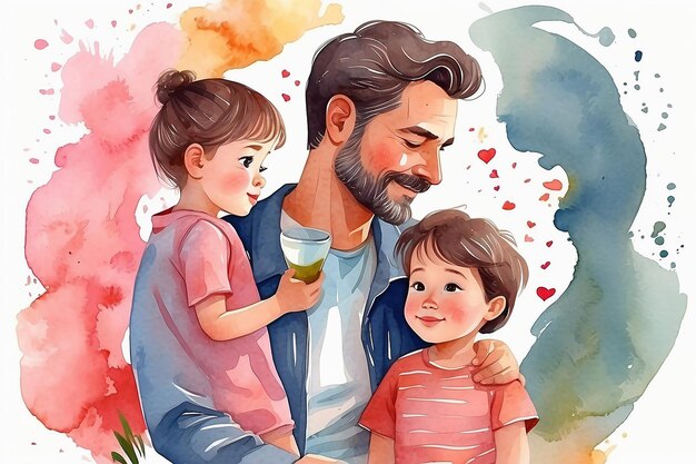 Fathers day Padre con bambino acquerello Illustrazione AI GenerativexA