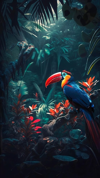 Fauna selvatica del Costa Rica Toucan seduto sul ramo nella vegetazione verde della foresta Viaggi natura hol