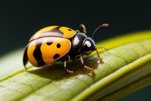 fauna selvatica di coccinella maculata dai colori vivaci appollaiata su cespugli e raccolti in stile cartone animato anime