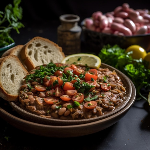 Fave stufate sudanesi calde e terrose con spezie, erbe e succo di limone