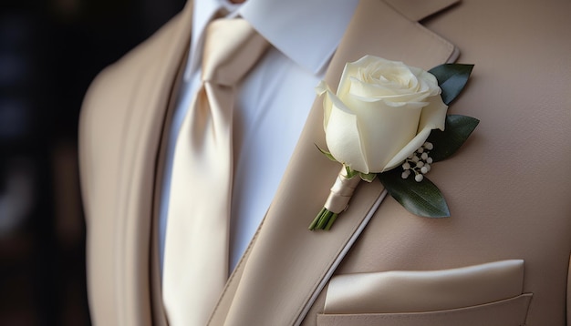 Fedi nuziali dorate sulla rosa bianca dal bouquet nuziale