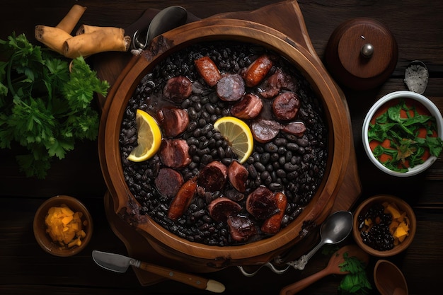 Feijoada Cibo Brasiliano Fagiolo Nero Brasile Piatto Carne Riso Brasile Cucina Feijoada Abstract Generative Ai Illustration