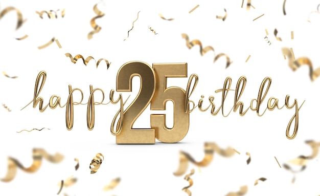 Felice 25esimo compleanno oro saluto sfondo 3D Rendering