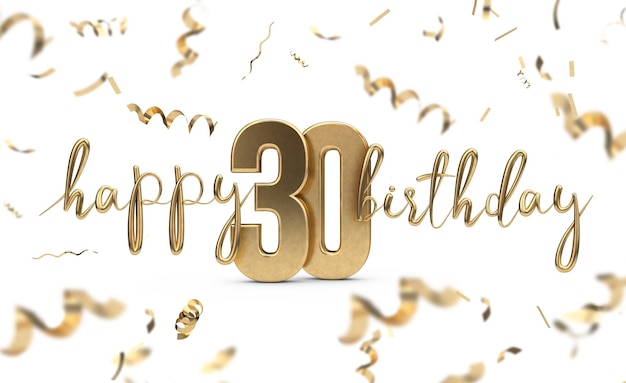 Felice 30° compleanno oro saluto sfondo 3D Rendering