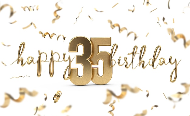 Felice 35esimo compleanno oro saluto sfondo 3D Rendering