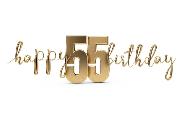 Felice 55esimo compleanno oro saluto sfondo 3D Rendering