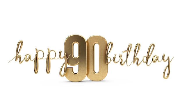 Felice 90° compleanno oro saluto sfondo 3D Rendering