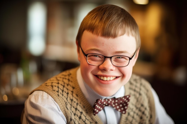 Felice adolescente disabile con sindrome di Down generato dall'intelligenza artificiale