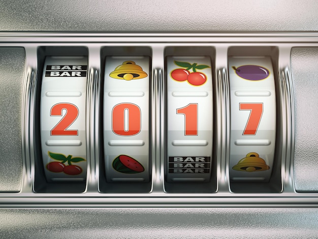 Felice anno nuovo 2017 nella slot machine del casinò con il numero 2017