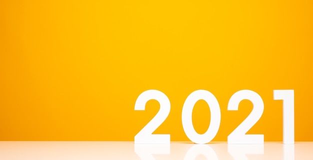 Felice anno nuovo 2021 numero sul tavolo bianco