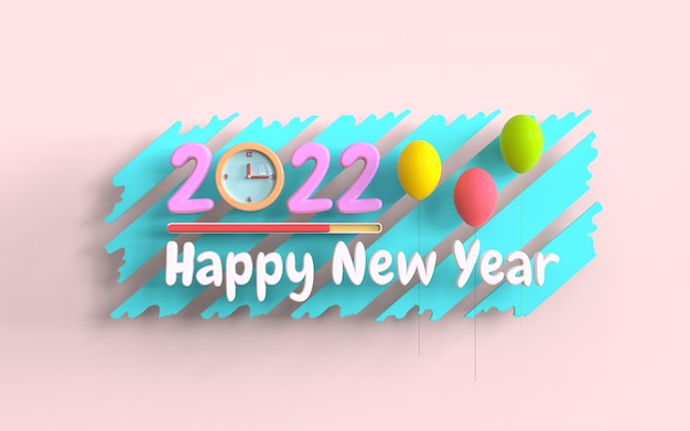 felice anno nuovo 2022 3d rende l'illustrazione