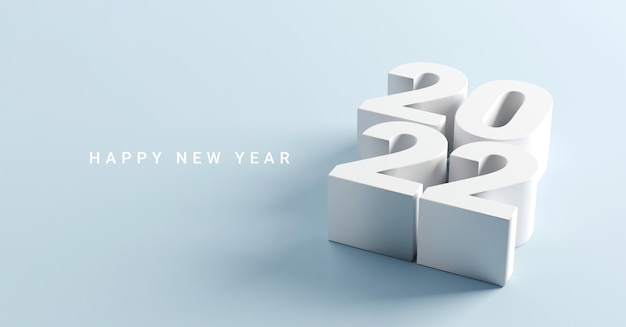 Felice Anno Nuovo 2022 con numeri 3d su sfondo blu