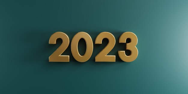 Felice anno nuovo 2023. Nuovo anno 2023 con numero 3D. Rappresentazione 3D.